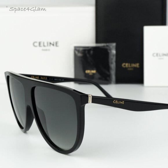 BRAND NEW Celine CL4006IN 01P Shiny Black Gradient Green Geometric Sunglasses - Picture 4 of 10